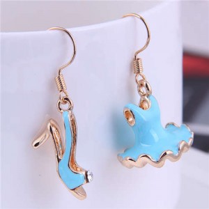 Romantic High Heels and Dress Asymmetric Design Wholesale Fashion Alloy Earrings - Blue