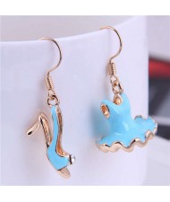 Romantic High Heels and Dress Asymmetric Design Wholesale Fashion Alloy Earrings - Blue