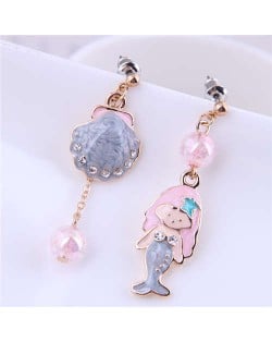 Exquisite Shell and Mermaid Modeling Asymmetric Dangle Alloy Wholesale Earrings 