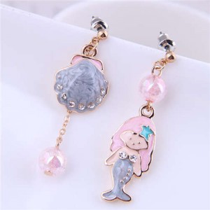 Exquisite Shell and Mermaid Modeling Asymmetric Dangle Alloy Wholesale Earrings 