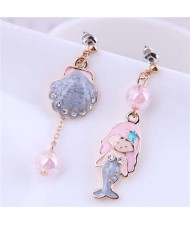 Exquisite Shell and Mermaid Modeling Asymmetric Dangle Alloy Wholesale Earrings