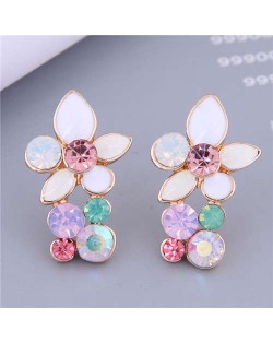 Sweet Colorful Resin Embellished Korean Fashion Wholesale Jewelry Charming Cluster Earrings - White