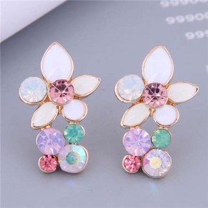 Sweet Colorful Resin Embellished Korean Fashion Wholesale Jewelry Charming Cluster Earrings - White