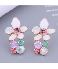 Sweet Colorful Resin Embellished Korean Fashion Wholesale Jewelry Charming Cluster Earrings - White