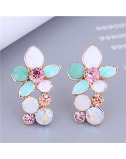 Sweet Colorful Resin Embellished Korean Fashion Wholesale Jewelry Charming Cluster Earrings - Green
