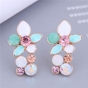 Sweet Colorful Resin Embellished Korean Fashion Wholesale Jewelry Charming Cluster Earrings - Green