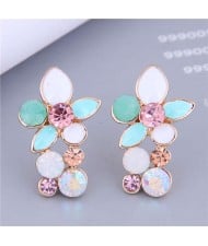 Sweet Colorful Resin Embellished Korean Fashion Wholesale Jewelry Charming Cluster Earrings - Green
