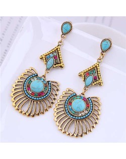 Folk Style Rhinestone Decorated Wholesale Jewelry Hollow Scallop Modeling Vintage Copper Color Alloy Earrings