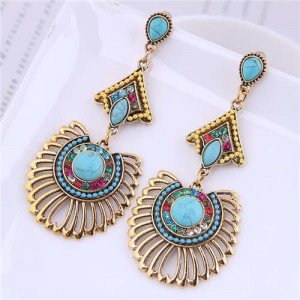 Folk Style Rhinestone Decorated Wholesale Jewelry Hollow Scallop Modeling Vintage Copper Color Alloy Earrings