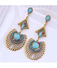 Folk Style Rhinestone Decorated Wholesale Jewelry Hollow Scallop Modeling Vintage Copper Color Alloy Earrings