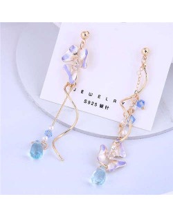 Korean Fashion Violet Lily Asymmetric Design Wholesale Jewelry Alloy Drop Earrings