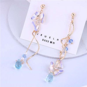 Korean Fashion Violet Lily Asymmetric Design Wholesale Jewelry Alloy Drop Earrings