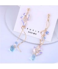 Korean Fashion Violet Lily Asymmetric Design Wholesale Jewelry Alloy Drop Earrings