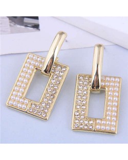 Office Lady Style Rhinestone and Beads Decorated Square Women High Fashion Wholesale Earrings