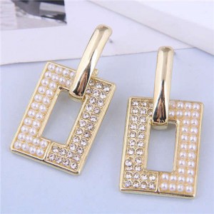 Office Lady Style Rhinestone and Beads Decorated Square Women High Fashion Wholesale Earrings