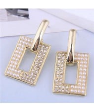 Office Lady Style Rhinestone and Beads Decorated Square Women High Fashion Wholesale Earrings