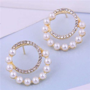 Korean Fashion Wholesale Jewelry Elegant Circle Design Rhinestone Women Earrings