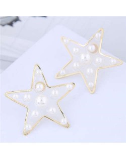 Elegant Pearl Decorated Transprent Five-pointed Star Alloy Women Costume Earrings