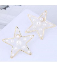 Elegant Pearl Decorated Transprent Five-pointed Star Alloy Women Costume Earrings