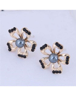 Sweet Hollow-out Black Flower Design Wholesale Fashion Jewelry Alloy Earrings