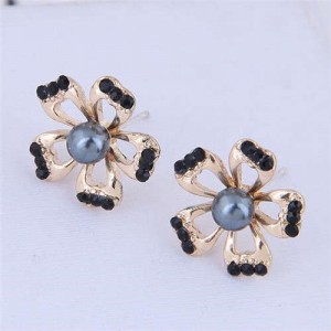 Sweet Hollow-out Black Flower Design Wholesale Fashion Jewelry Alloy Earrings