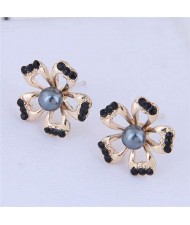 Sweet Hollow-out Black Flower Design Wholesale Fashion Jewelry Alloy Earrings