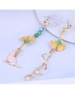 High Quality Lotus and Rabbit Modeling Asymmetric Design Dangle Earrings