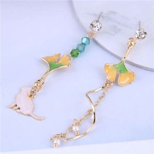 High Quality Lotus and Rabbit Modeling Asymmetric Design Dangle Earrings