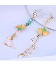 High Quality Lotus and Rabbit Modeling Asymmetric Design Dangle Earrings