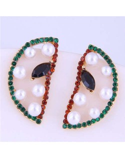 Elegant Pearl and Rhinestone Decorate Hollow-out Fruit Modeling Wholesale Earrings