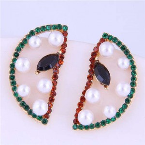 Elegant Pearl and Rhinestone Decorate Hollow-out Fruit Modeling Wholesale Earrings