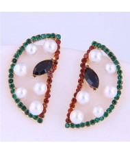 Elegant Pearl and Rhinestone Decorate Hollow-out Fruit Modeling Wholesale Earrings