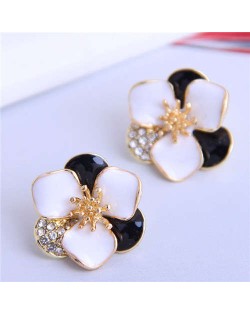 Sweet Style Three-dimensional Petals Wholesale Jewelry Oil-spot Glazed Alloy Earrings - White