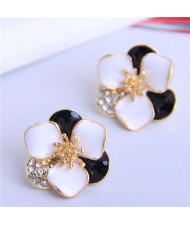 Sweet Style Three-dimensional Petals Wholesale Jewelry Oil-spot Glazed Alloy Earrings - White