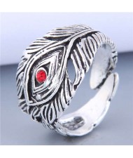 Bold Fashion Wholesale Jewelry Charming Eye with Feathers Modeling Vintage Alloy Ring - Red