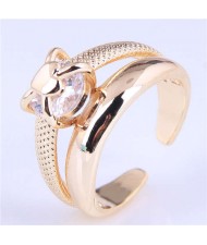 Simple Design Cubic Zirconia with Heart Ring Rest Open-end Wholesale Fashion Copper Ring - Golden