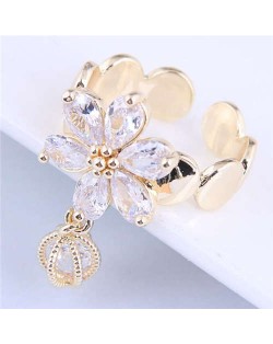 Shining Cubic Ziconia Flower with Pumpkin Pendant Wholesale Copper Ring