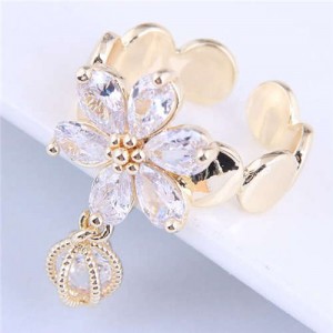 Shining Cubic Ziconia Flower with Pumpkin Pendant Wholesale Copper Ring