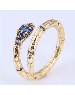 U.S Fashion Wholesale Jewelry Snake Design Open-end Gold Plated Alloy Ring - Blue