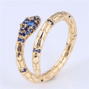 U.S Fashion Wholesale Jewelry Snake Design Open-end Gold Plated Alloy Ring - Blue