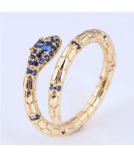 U.S Fashion Wholesale Jewelry Snake Design Open-end Gold Plated Alloy Ring - Blue