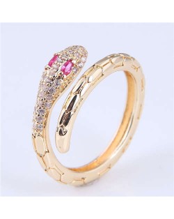 U.S Fashion Wholesale Jewelry Snake Design Open-end Gold Plated Alloy Ring - Pink