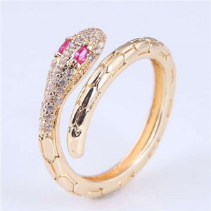 U.S Fashion Wholesale Jewelry Snake Design Open-end Gold Plated Alloy Ring - Pink