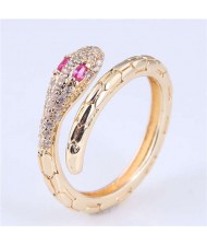 U.S Fashion Wholesale Jewelry Snake Design Open-end Gold Plated Alloy Ring - Pink