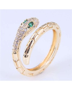 U.S Fashion Wholesale Jewelry Snake Design Open-end Gold Plated Alloy Ring - Green
