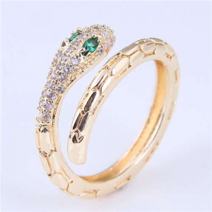 U.S Fashion Wholesale Jewelry Snake Design Open-end Gold Plated Alloy Ring - Green