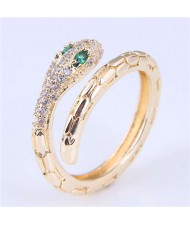 U.S Fashion Wholesale Jewelry Snake Design Open-end Gold Plated Alloy Ring - Green