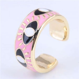 Popular Contrasting Colors Eyes Design Wholesale Jewelry Gold Plated Alloy Ring - Pink