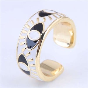 Popular Contrasting Colors Eyes Design Wholesale Jewelry Gold Plated Alloy Ring - White