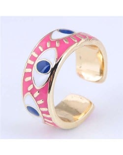 Popular Contrasting Colors Eyes Design Wholesale Jewelry Gold Plated Alloy Ring - Rose